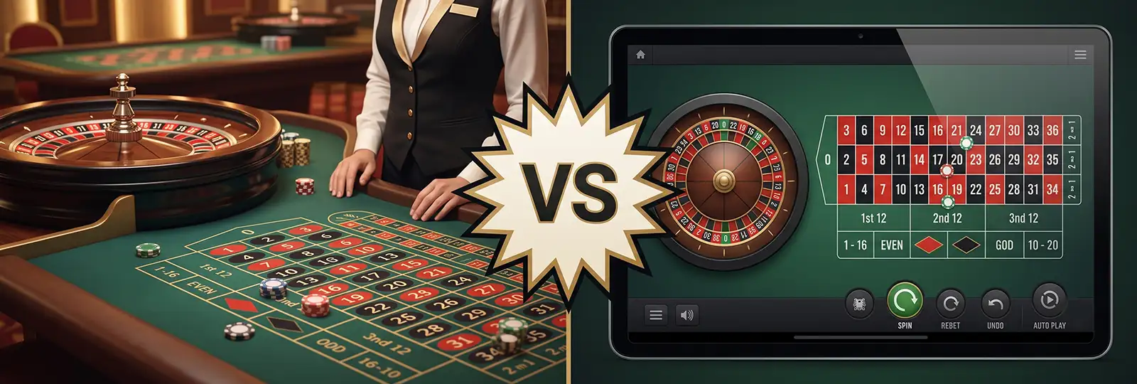 Live dealer roulette versus RNG casino screen