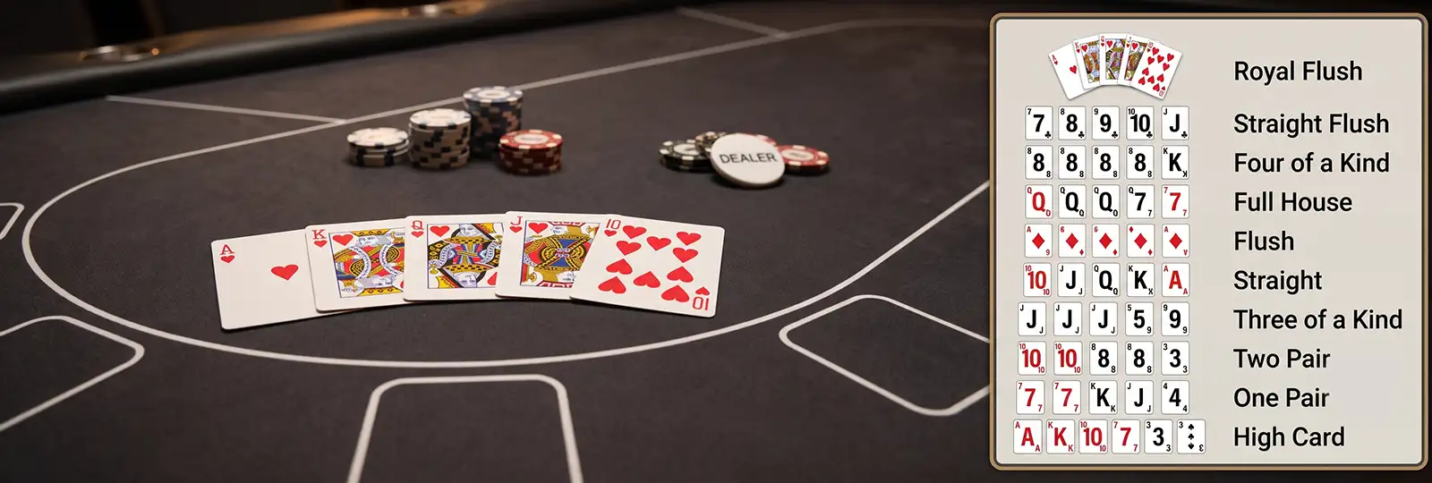 Poker hands combinations from highest to lowest