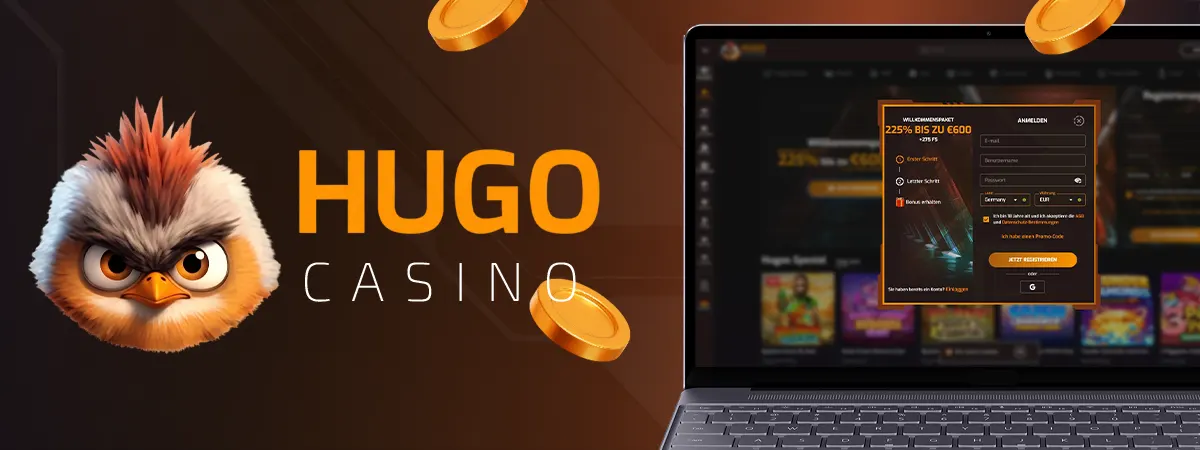 Registrierung bei Hugo Casino auf dem Desktop