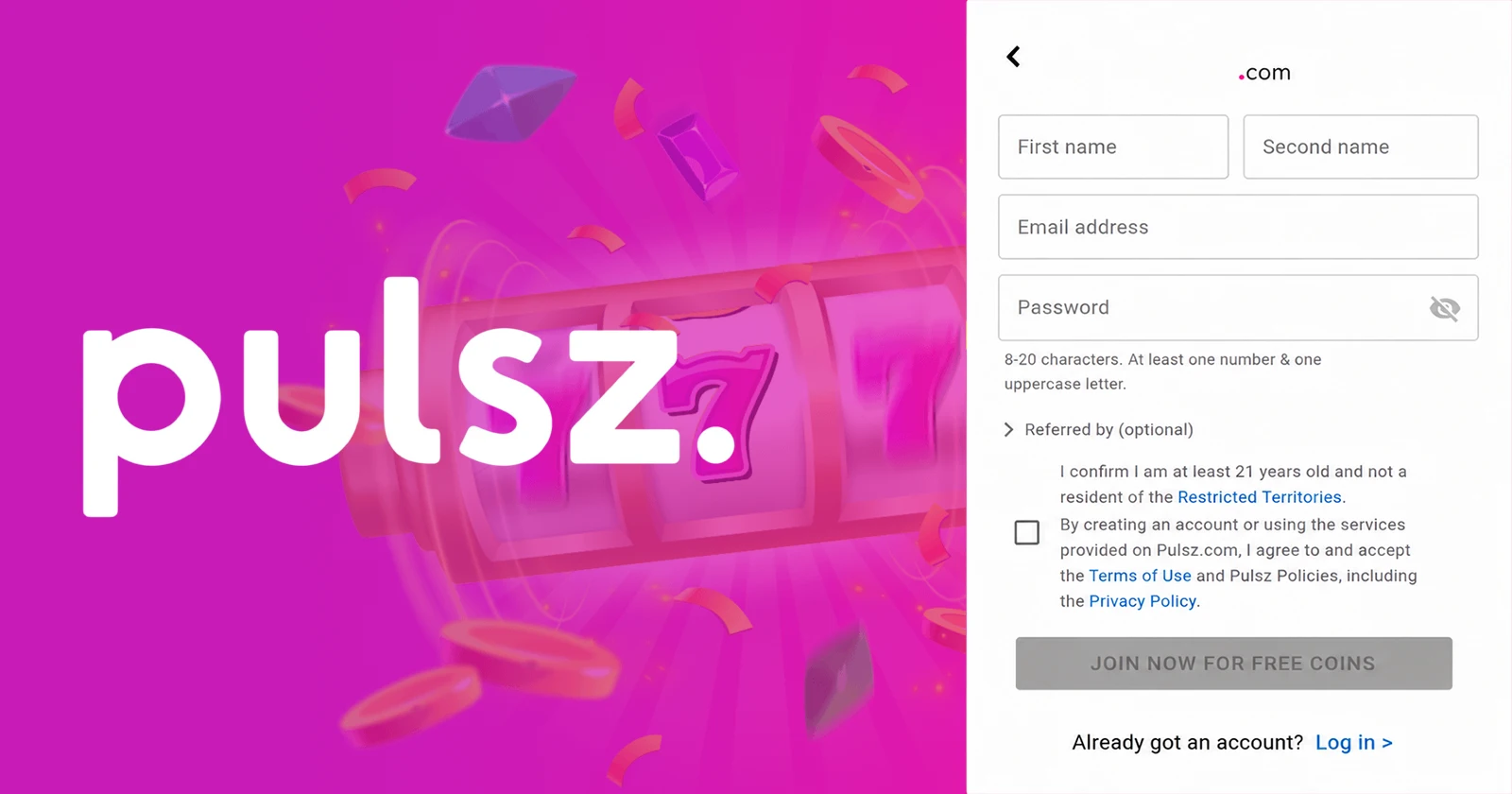 Pulsz Casino Registration