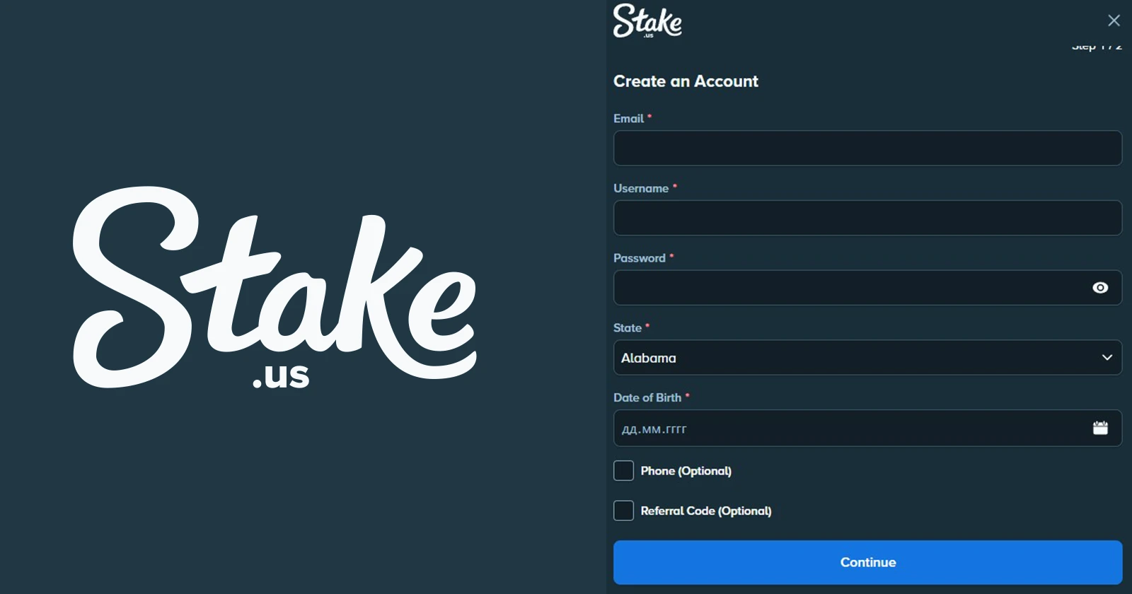Stake US Registration