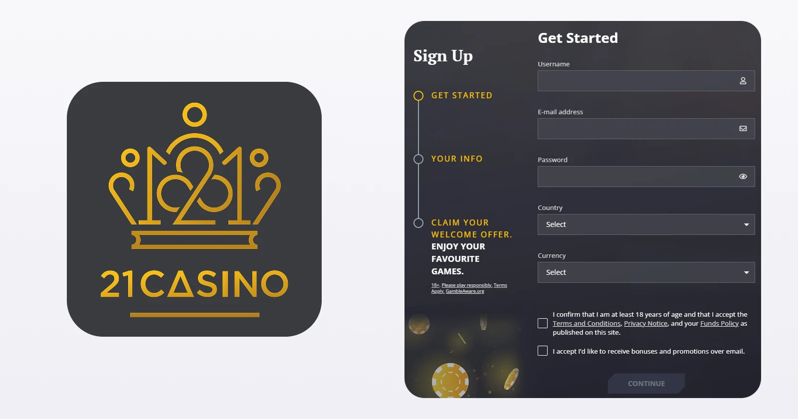 21 Casino Sign Up Process