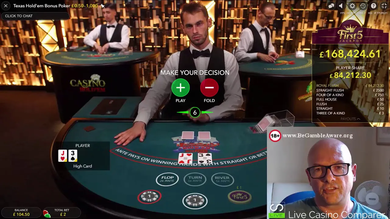 Evolution Live Texas Hold'em Bonus Poker Youtube