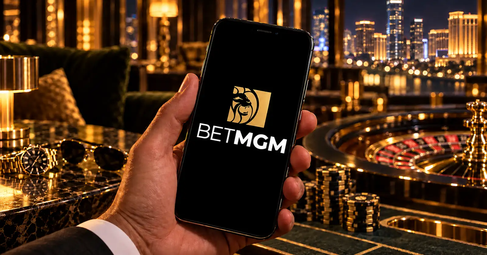 BetMGM Smartphone in Luxury Casino Lounge