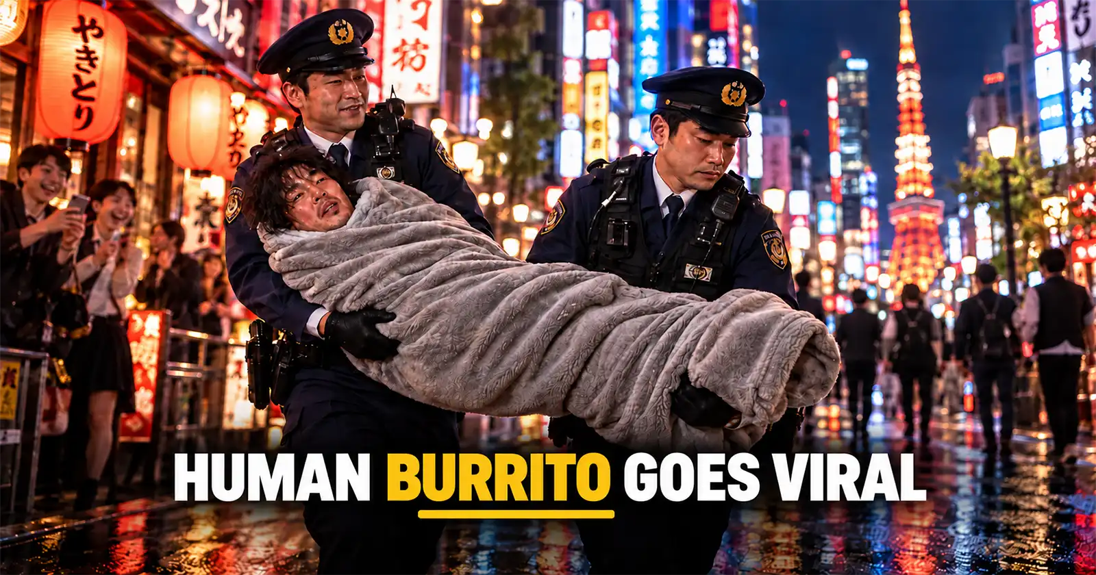 Japanese police carrying human burrito in Tokyo