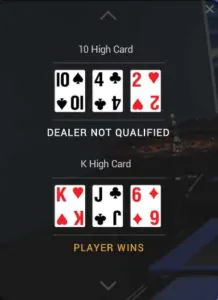 Playtech live 3 card brag hand history