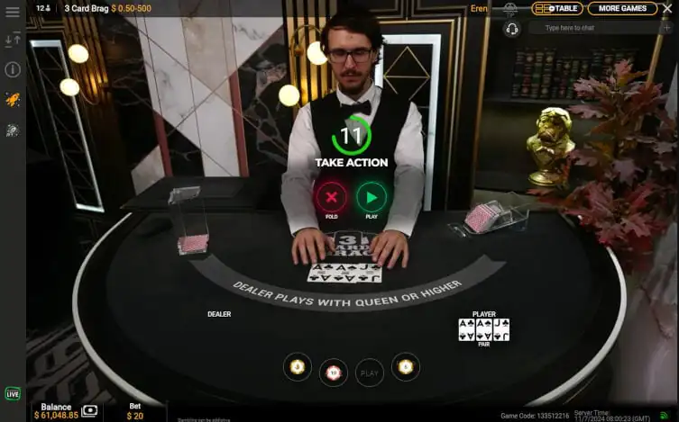 3 card brag full mode view