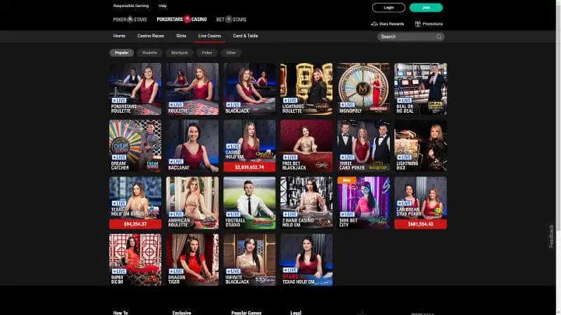 pokerstars live casino